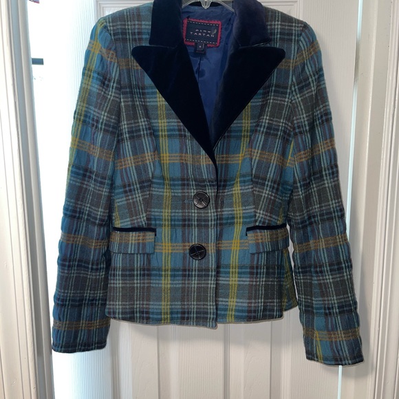 Pink Tartan Plaid Blazer Womens TEAL Top Jacket - Picture 3 of 4